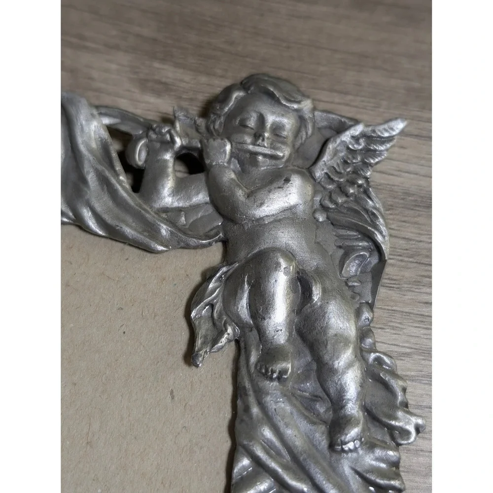 Vintage Ornate Cherub Angel‎ Silver Pewter Style Picture Frame Tabletop Decor
